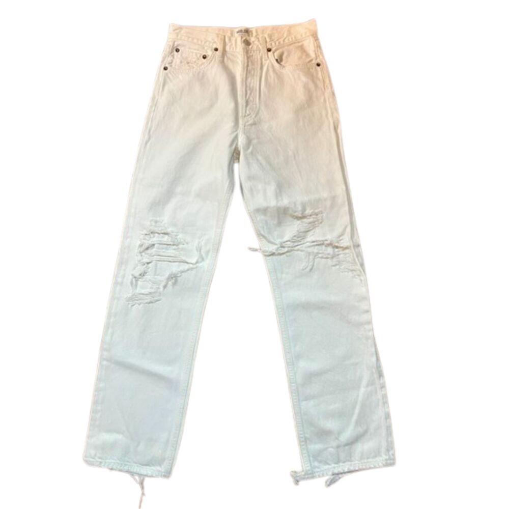 AGOLDE 90's Mid Rise Loose Straight Jeans White Distressed Denim Size 25